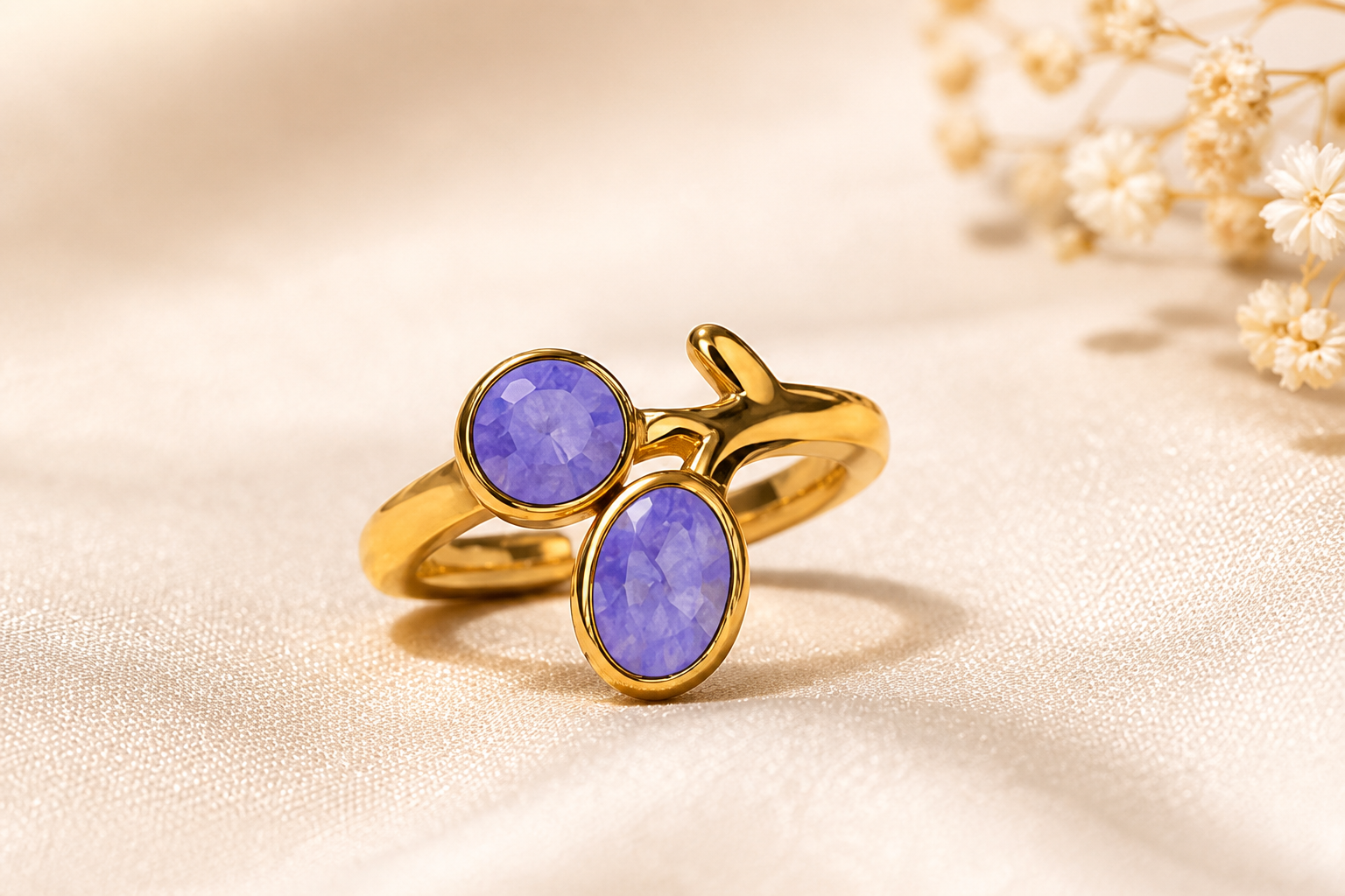 Amethyst Double-Stone Gold Ring