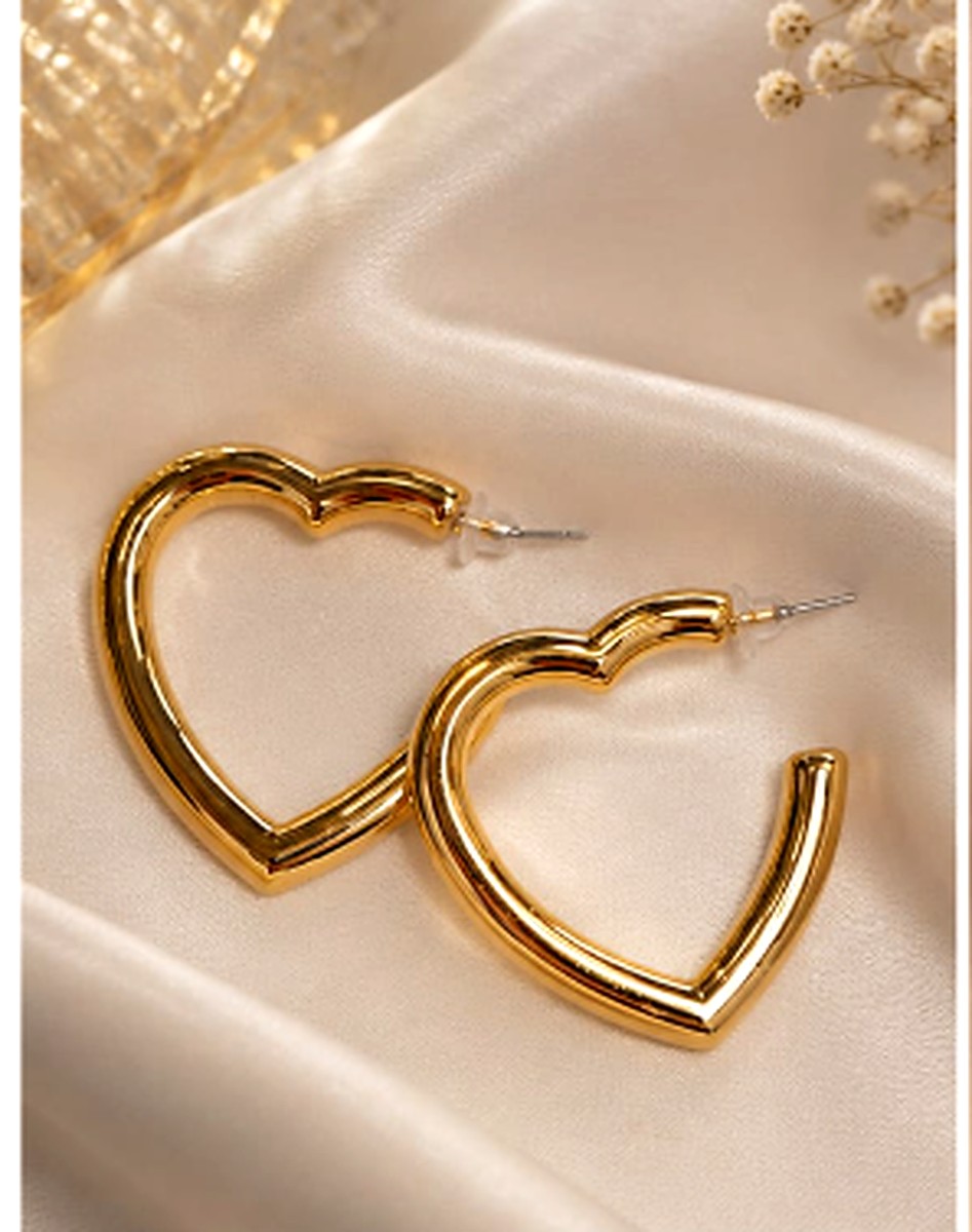 Gold-Tone Heart-Shaped Hoop Earrings