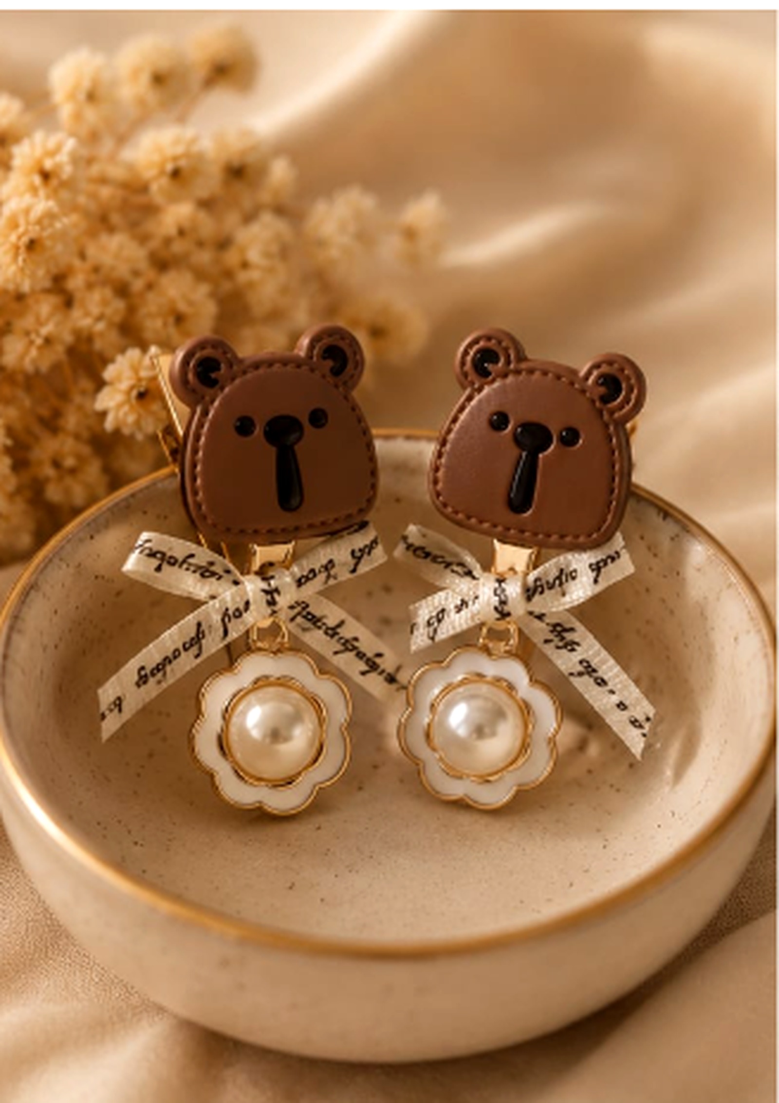 Korean Teddy Bear Pearl Hair Clip