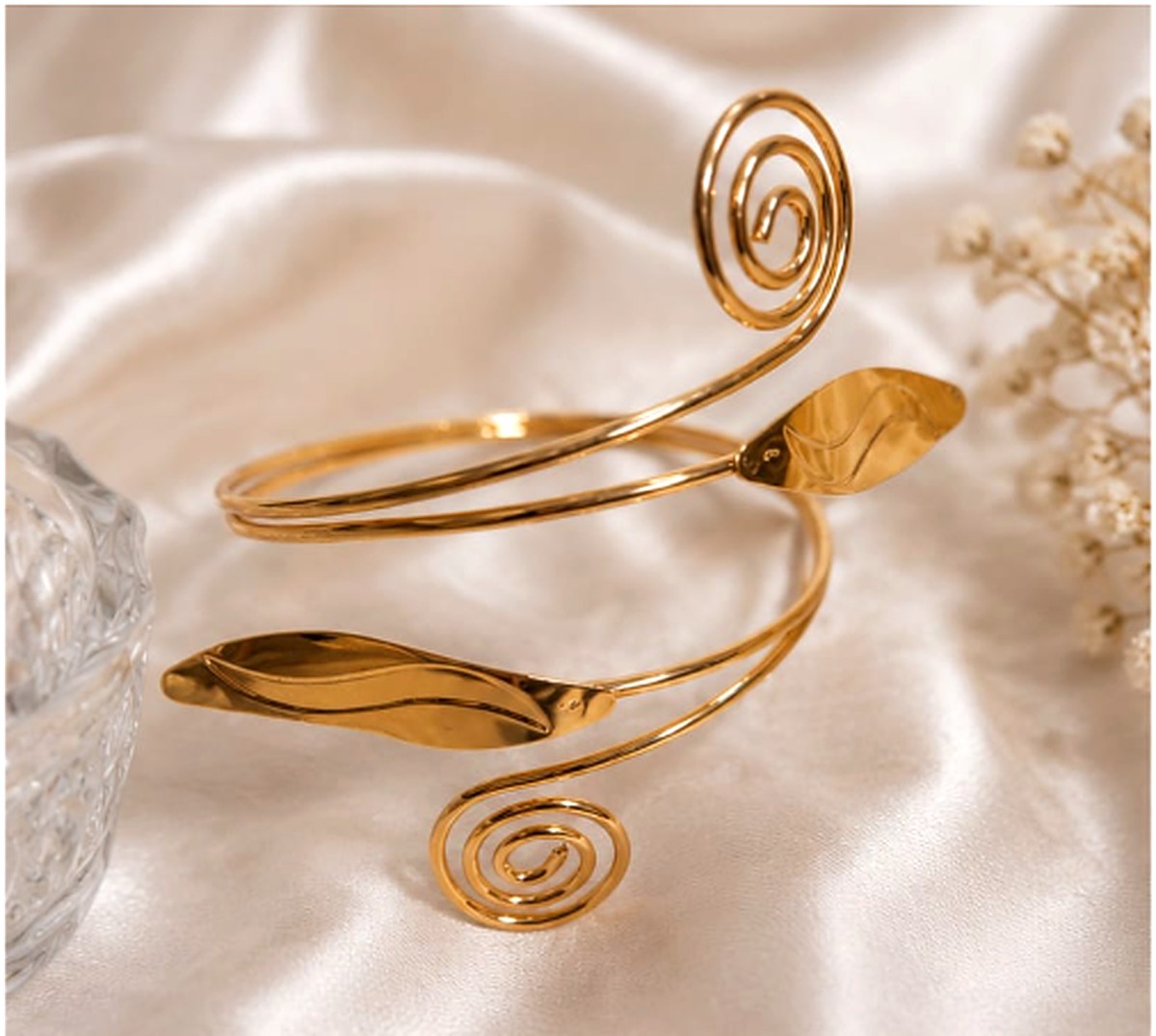 Leaf Gold-Tone Spiral Cuff Armlet
