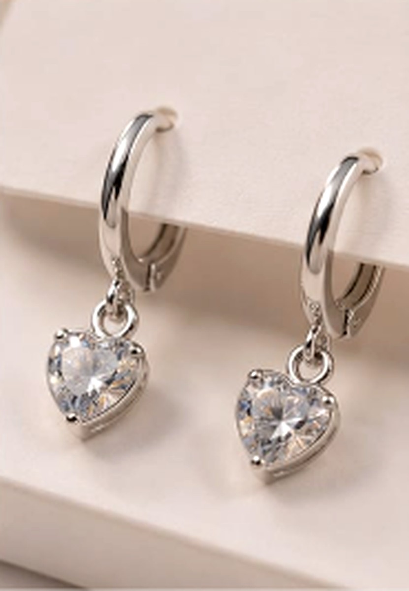 Silver Heart Charm Huggie Earrings